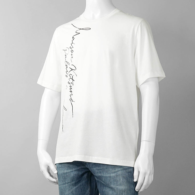 【2026SS SUMMER SALE】MAISON KITSUNE メンズ Tシャツ POETIC SCRIPT LIGHT REGULAR TEE SHIRT QM00113 KJ7036 WHITE オフホワイト P100