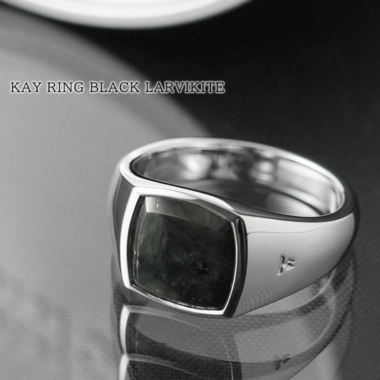 TOM WOOD メンズ リング KAY RING BLACK LARVIKITE 101486 シルバー