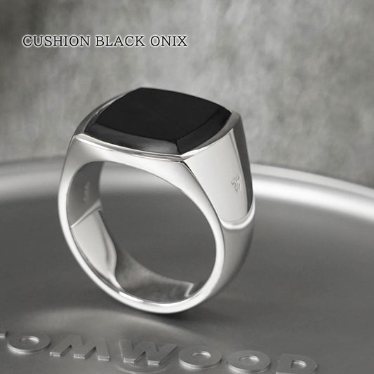 TOM WOOD メンズ リング CUSHION BLACK ONIX 101717 シルバー