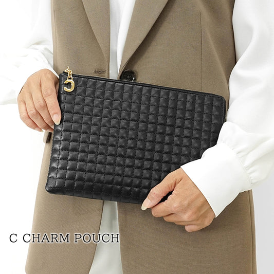 CELINE レディース クラッチバッグ C CHARM POUCH 10B813BFL BLACK 38NO ブラック
