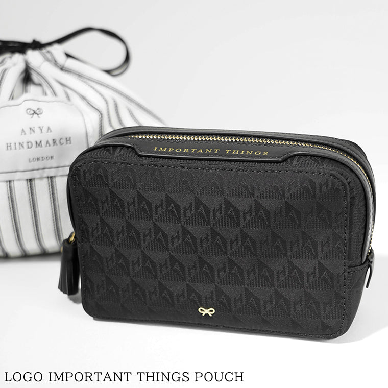 ANYA HINDMARCH レディース ポーチ LOGO IMPORTANT THINGS POUCH 180498 ブラック BLACK