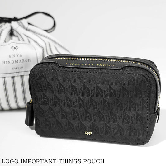 ANYA HINDMARCH レディース ポーチ LOGO IMPORTANT THINGS POUCH 180498 ブラック BLACK