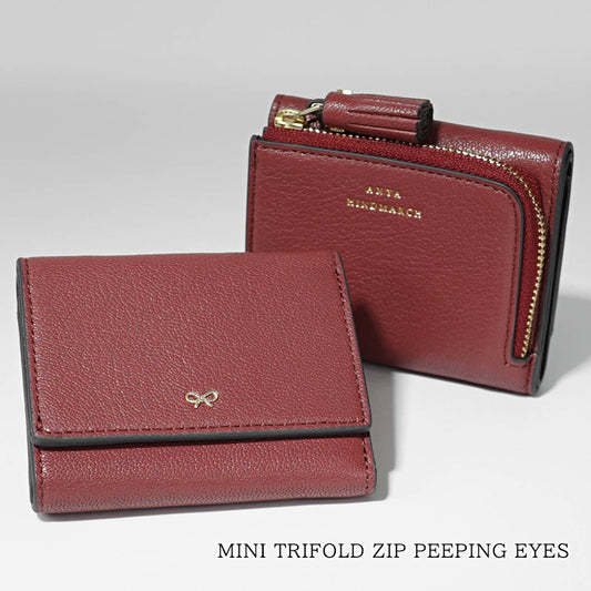 ANYA HINDMARCH レディース 3つ折り財布 MINI TRIFOLD ZIP PEEPING EYES 195515 ワインレッド DAMSON