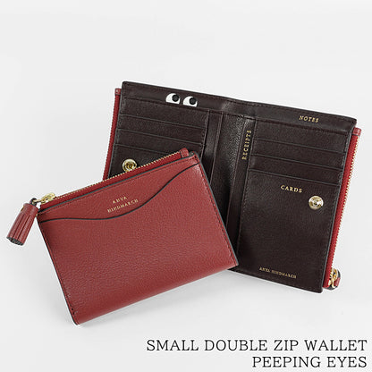 ANYA HINDMARCH レディース 2つ折り財布 SMALL DOUBLE ZIP WALLET PEEPING EYES 195522 ワインレッド DAMSON