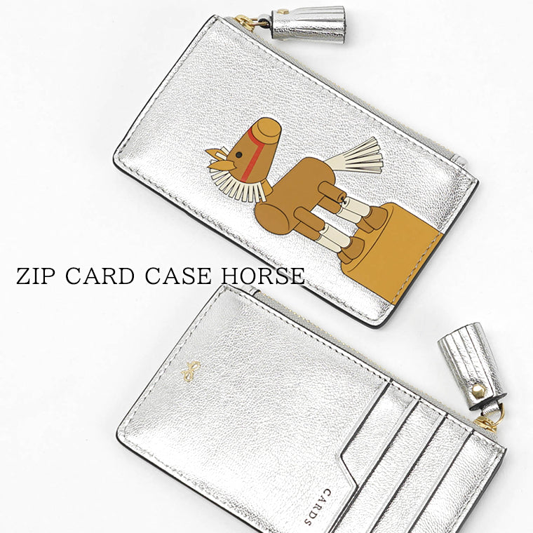 ANYA HINDMARCH レディース フラグメントケース ZIP CARD CASE HORSE 204750 シルバー SILVER