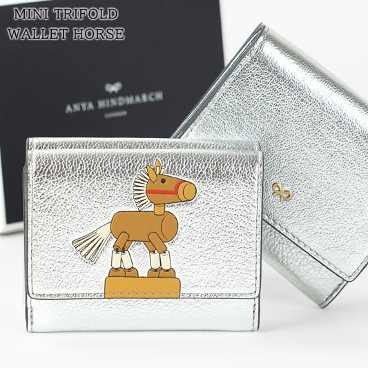 ANYA HINDMARCH レディース 3つ折り財布 MINI TRIFOLD WALLET HORSE 204781 シルバー SILVER