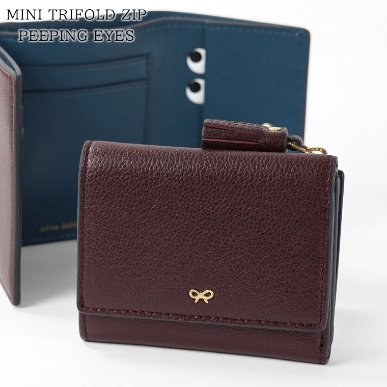 ANYA HINDMARCH レディース 3つ折り財布 MINI TRIFOLD ZIP PEEPING EYES 204866 バーガンディ CLARET