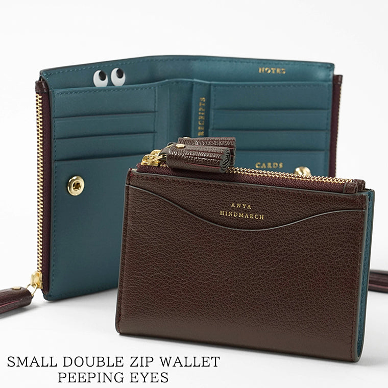 ANYA HINDMARCH レディース 2つ折り財布 SMALL DOUBLE ZIP WALLET PEEPING EYES 204873 バーガンディ CLARET