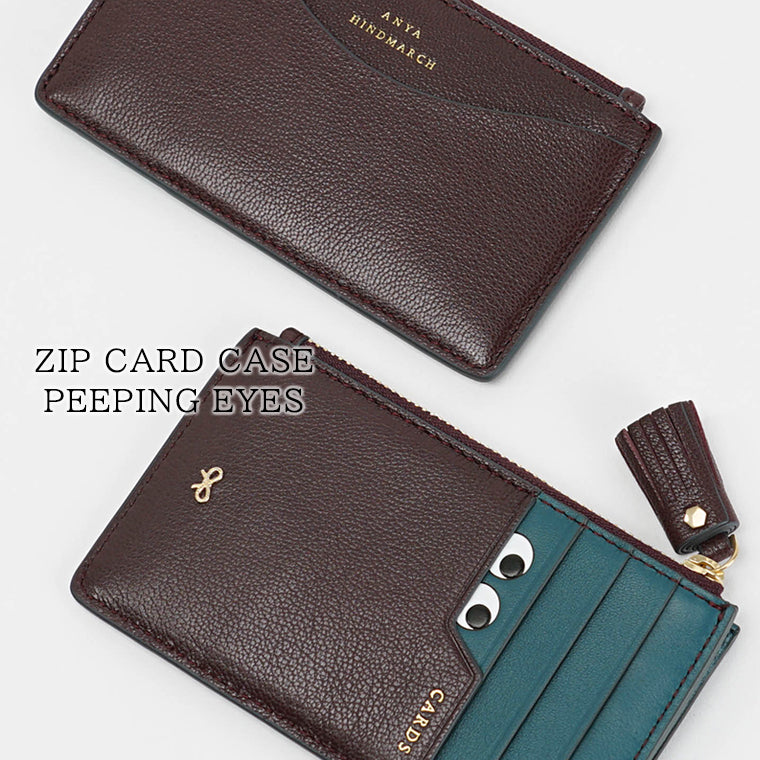 ANYA HINDMARCH レディース フラグメントケース ZIP CARD CASE PEEPING EYES 204880 バーガンディ CLARET
