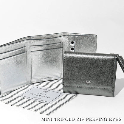 ANYA HINDMARCH レディース 3つ折り財布 MINI TRIFOLD ZIP PEEPING EYES 210423 メタリックグレー ANTHRACITE