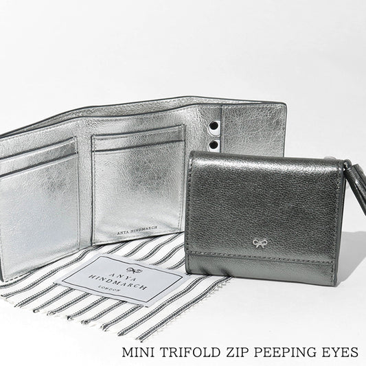 ANYA HINDMARCH レディース 3つ折り財布 MINI TRIFOLD ZIP PEEPING EYES 210423 メタリックグレー ANTHRACITE