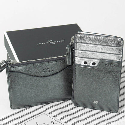ANYA HINDMARCH レディース カードケース ZIP CARD CASE PEEPING EYES 210454 メタリックグレー ANTHRACITE