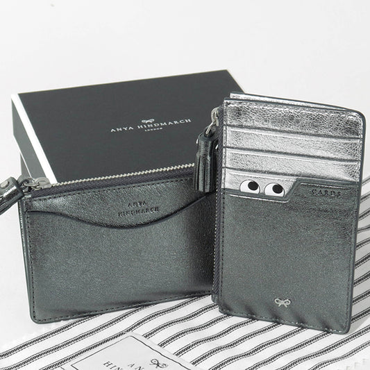 ANYA HINDMARCH レディース カードケース ZIP CARD CASE PEEPING EYES 210454 メタリックグレー ANTHRACITE