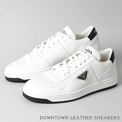 PRADA メンズ スニーカー DOWNTOWN LEATHER SNEAKERS 2EE364 3LJ6 BIANCO NERO ホワイト ブラック F0964