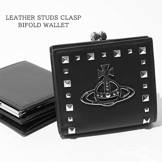 Vivienne Westwood レディース 2つ折り財布 LEATHER STUDS CLASP BIFOLD WALLET 51070056M L00DN BLACK ブラック N402