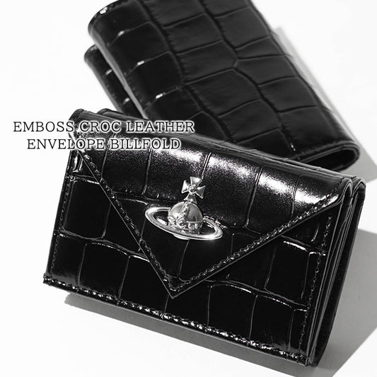 Vivienne Westwood レディース 3つ折り財布 EMBOSS CROC LEATHER ENVELOPE BILLFOLD 5115002EW L0098 BLACK ブラック N401