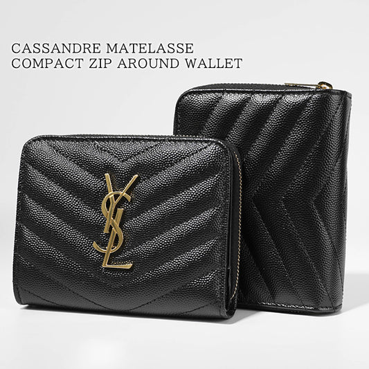 SAINT LAURENT レディース 2つ折り財布 CASSANDRE MATELASSE COMPACT ZIP AROUND WALLET 668288 BOW01 NERO ブラック 1000