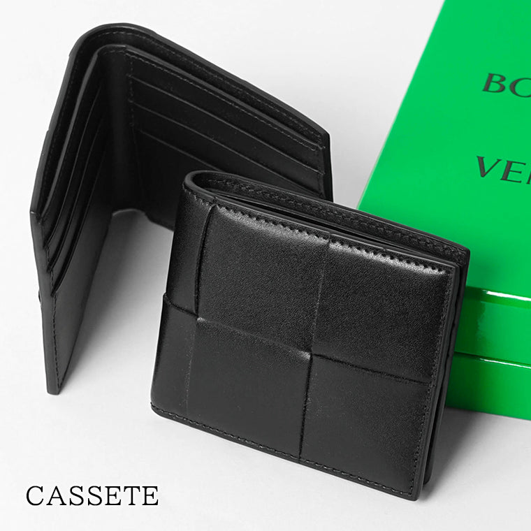 BOTTEGA VENETA メンズ 2つ折り財布 CASSETE 743004 VBWD2 BLACK SILVER ブラック シルバー 8803