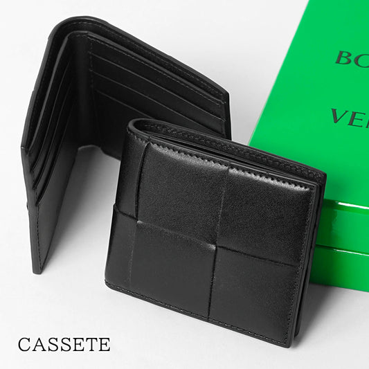 BOTTEGA VENETA メンズ 2つ折り財布 CASSETE 743004 VBWD2 BLACK SILVER ブラック シルバー 8803