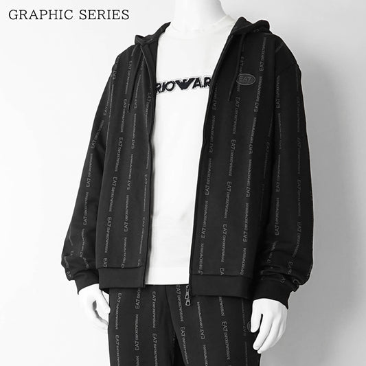 EMPORIO ARMANI EA7 メンズ ジップアップパーカー GRAPHIC SERIES 7M001392 AF12660 BLACK SMOKED PEARL FANCY ブラック FC039