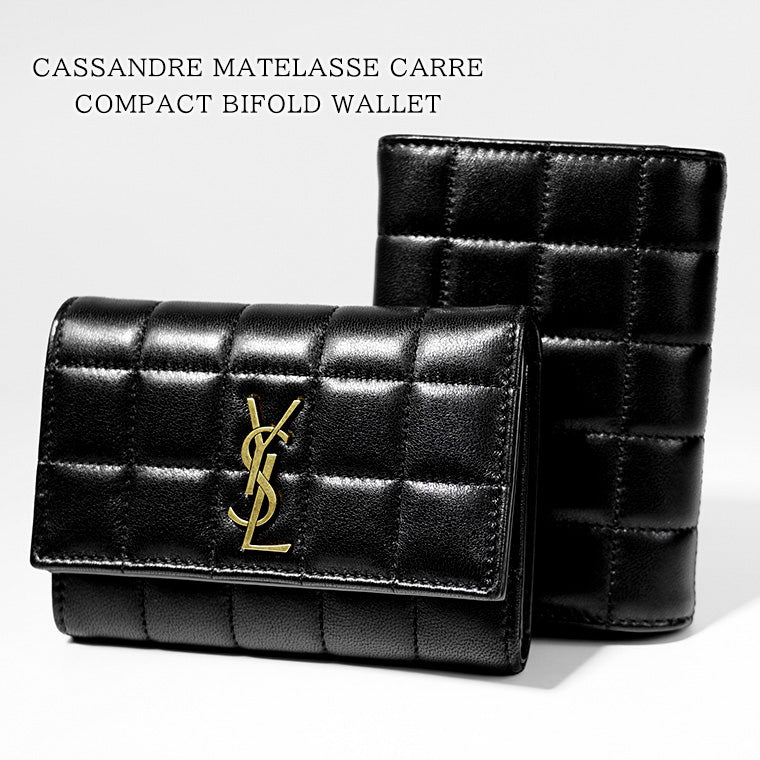 SAINT LAURENT レディース 3つ折り財布 CASSANDRE MATELASSE CARRE COMPACT BIFOLD WALLET 800763 AABVP NERO ブラック 1000