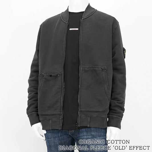 STONE ISLAND メンズ トラックジャケット ORGANIC COTTON DIAGONAL FLEECE 'OLD' EFFECT 811565241 ウォッシュブラック V0129