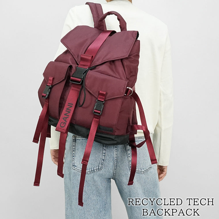 GANNI レディース メンズ バックパック RECYCLED TECH BACKPACK A6466 5488 DARK BURGUNDY バーガンディー 234