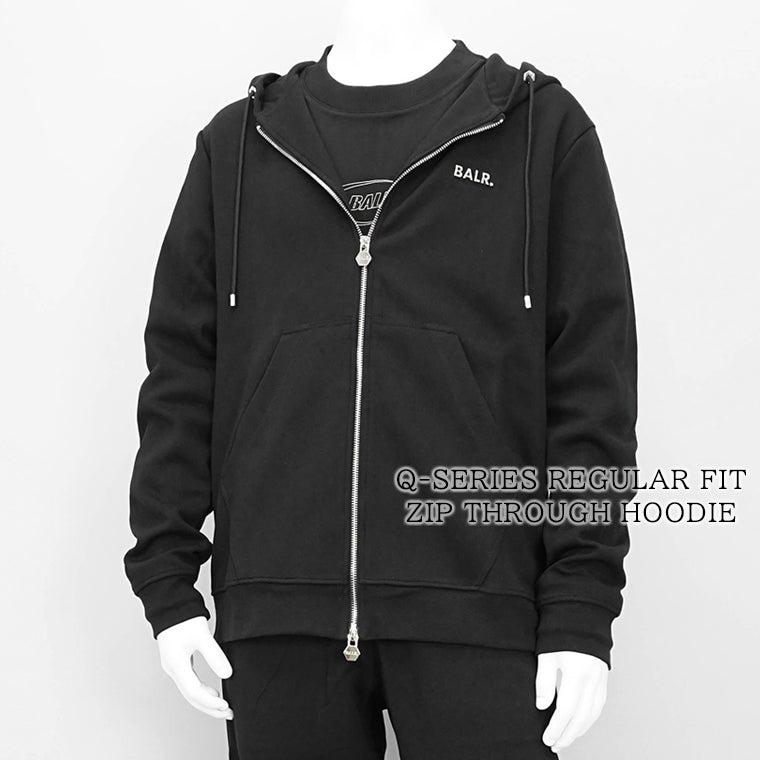 BALR. メンズ ジップアップパーカー Q-SERIES REGULAR FIT ZIP THROUGH HOODIE B1269 1001 ブラック JET BLACK