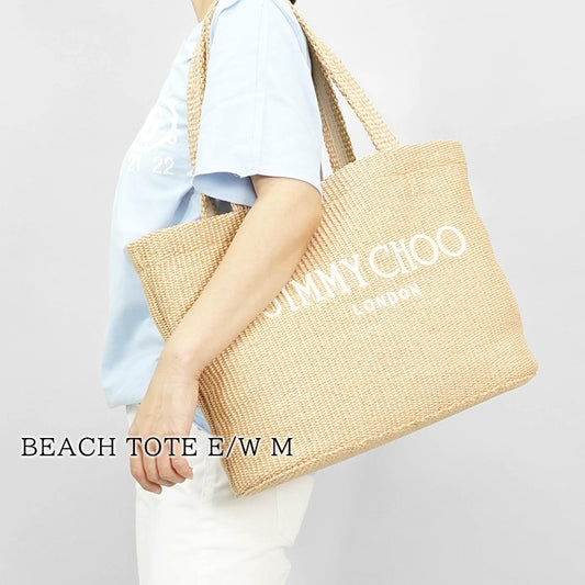 JIMMY CHOO レディース トートバッグ BEACH TOTE EW JYN ナチュラル ラテ NATURAL LATTE