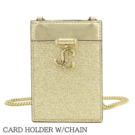 JIMMY CHOO レディース カードホルダー CARD HOLDER W CHAIN NIH PLATINUM ICE LIGHT GOLD