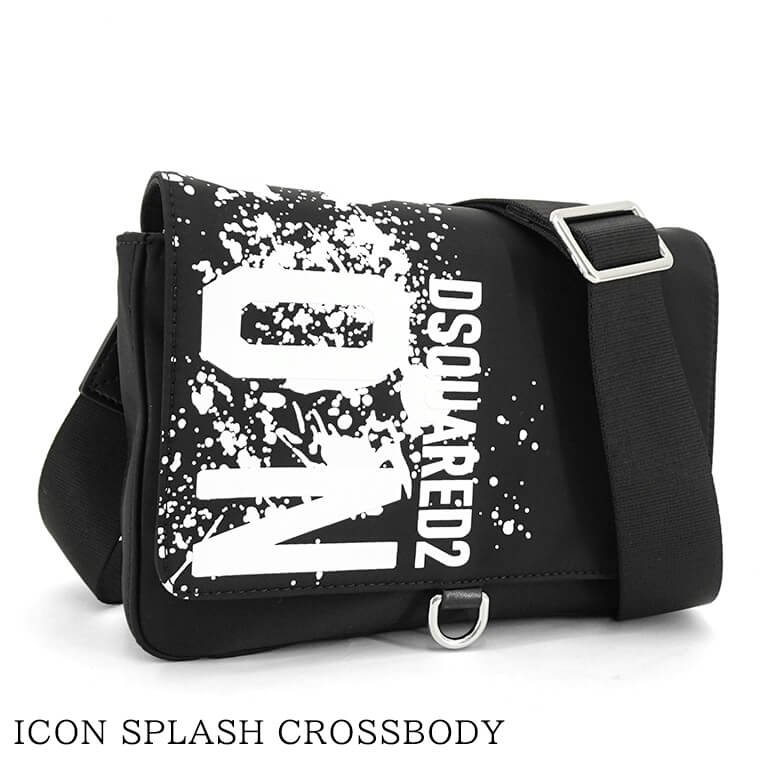 DSQUARED2 メンズ レディース ショルダーバッグ ICON SPLASH CROSSBODY CBM0057 11707314 ブラック ホワイト 2124