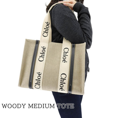 Chloe レディース トートバッグ WOODY MEDIUM TOTE CHC22AS383I26 WHITE BLUE 91J