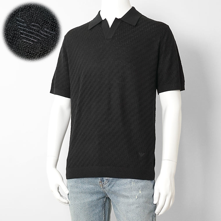 【2026SS SUMMER SALE】EMPORIO ARMANI メンズ ニットポロシャツ EM004307 AF24573 BLACK BEAUTY ブラック UC001