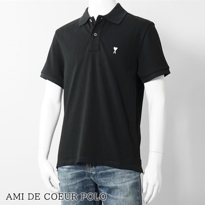 【2026SS SUMMER SALE】AMI メンズ ポロシャツ AMI DE COEUR SHORT SLEEVE POLO SHIRT HPL411 760 NOIR BLANC CREME ブラック 045