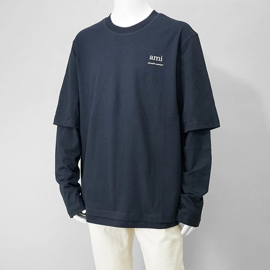 【SUMMER FINAL SALE】 AMI メンズ 長袖Tシャツ HTS248 JE0119 BLEU MARINE ネイビー 4011