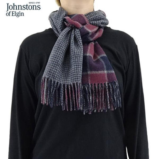 Johnstons レディース メンズ カシミア100％ Wフェイス マフラー WA000020 RU7128 BLOCKCHECK HOUNDSTOOTH ブロックチェック ハウンズトゥース
