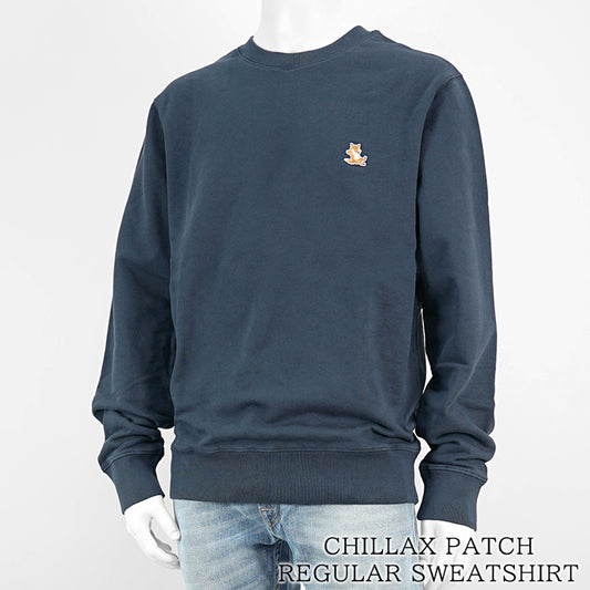 MAISON KITSUNE メンズ スウェットシャツ CHILLAX PATCH REGULAR SWEATSHIRT LM00303 KM0001 INK BLUE ネイビー P476