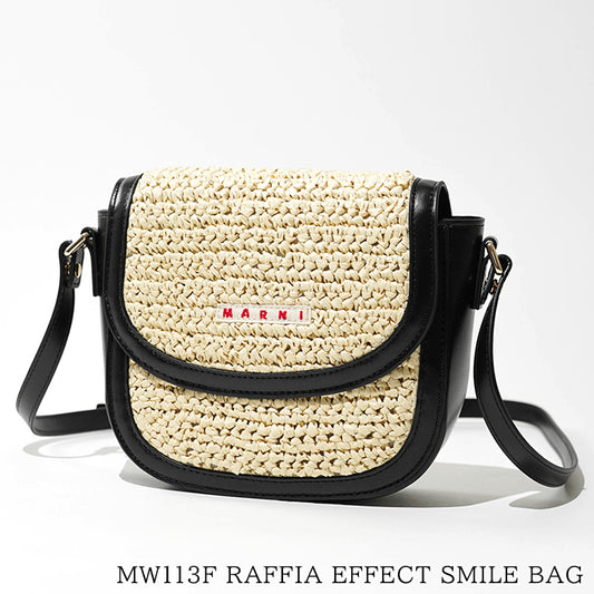 MARNI KIDS キッズ ショルダーバッグ MW113F RAFFIA EFFECT SMILE BAG M01828 M00WR ブラック 0M900