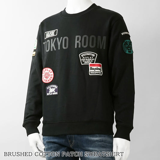 REPLAY メンズ スウェットシャツ BRUSHED COTTON PATCH SWEATSHIRT M13LR 7242NW ブラック 098