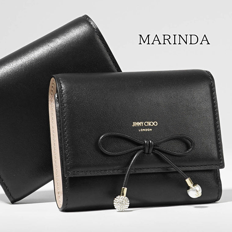 JIMMY CHOO レディース 3つ折り財布 MARINDA KHY ブラック BLACK MACARON LIGHT GOLD