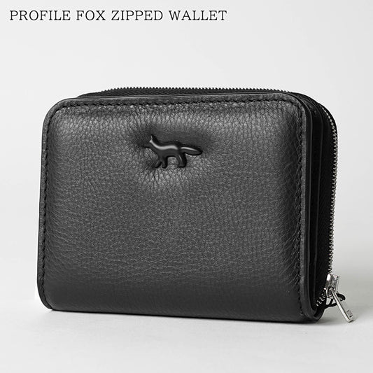 MAISON KITSUNE メンズ レディース 2つ折り財布 PROFILE FOX ZIPPED WALLET MW05346 LC0045 BLACK ブラック P199