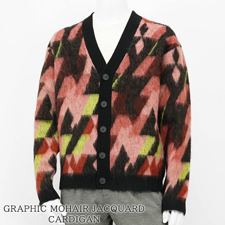 【2024AW CLEARANCE SALE】 MAISON KITSUNE メンズ カーディガン GRAPHIC MOHAIR JACQUARD CARDIGAN NM00502 KM0323 PECAN PASTURE ROSE パステルローズ B259