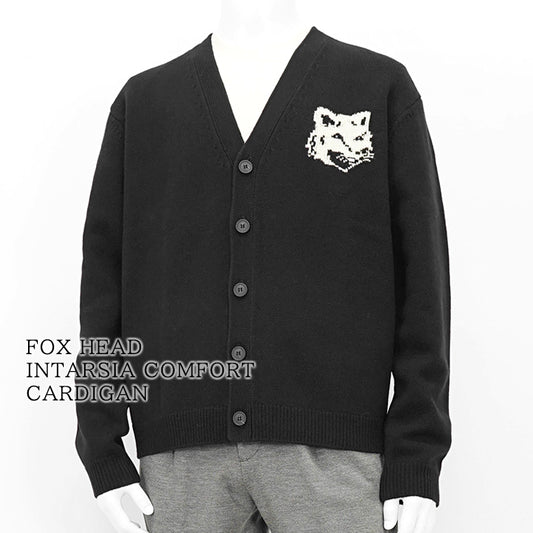 【2024AW CLEARANCE SALE】 MAISON KITSUNE メンズ カーディガン FOX HEAD INTARSIA COMFORT CARDIGAN NM00508 KM0329 BLACK ブラック P199