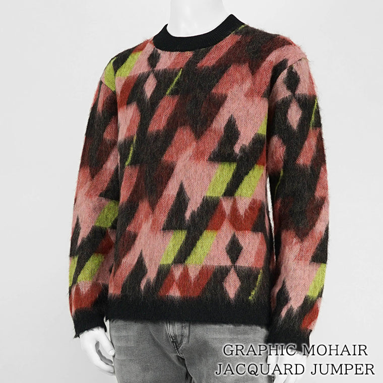 【2024AW CLEARANCE SALE】 MAISON KITSUNE メンズ ニット GRAPHIC MOHAIR JACQUARD JUMPER NM00801 KM0323 PECAN PASTURE ROSE パステルローズ B259