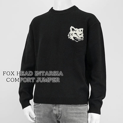 【2024AW CLEARANCE SALE】 MAISON KITSUNE メンズ ニット FOX HEAD INTARSIA COMFORT JUMPER NM00808 KM0329 BLACK ブラック P199