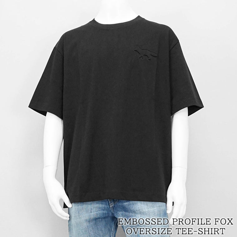 MAISON KITSUNE メンズ Tシャツ EMBOSSED PROFILE FOX OVERSIZE TEE SHIRT OM00116 KJ7016 BLACK ブラック P199