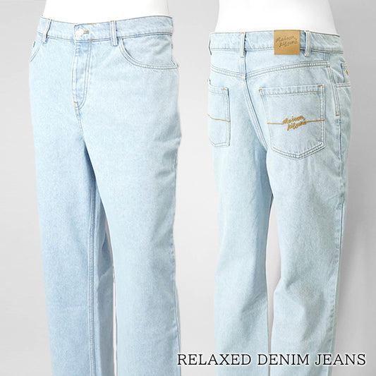 【SUMMER FINAL SALE】 MAISON KITSUNE メンズ ジーンズ RELAXED DENIM JEANS OM01105 WD4009 LIGHT WASH ウォッシュブルー 0203