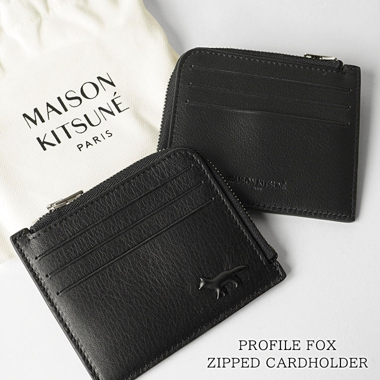 MAISON KITSUNE メンズ レディース コイン＆カードケース PROFILE FOX ZIPPED CARDHOLDER OM05342 LC0045 BLACK ブラック P199