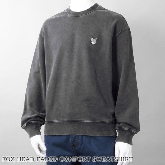 MAISON KITSUNE メンズ スウェットシャツ FOX HEAD FADED COMFORT SWEATSHIRT PM00304 KMBIT4 BLACK FADED ウォッシュグレー 0519