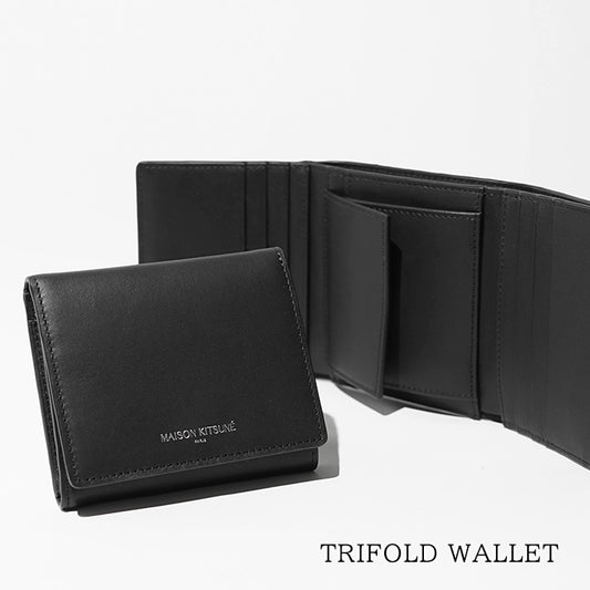 MAISON KITSUNE メンズ 3つ折り財布 TRIFOLD WALLET QU05702 LR0072 BLACK ブラック P199